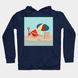 Bucket and Spade Beach Scene Illustration Hoodie